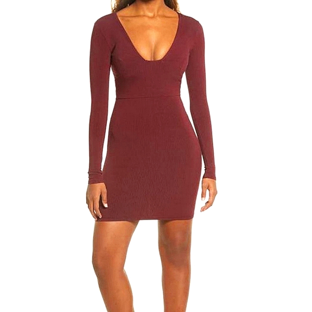 Naked Wardrobe Elegant Burgundy Long Sleeve Dress Size XL